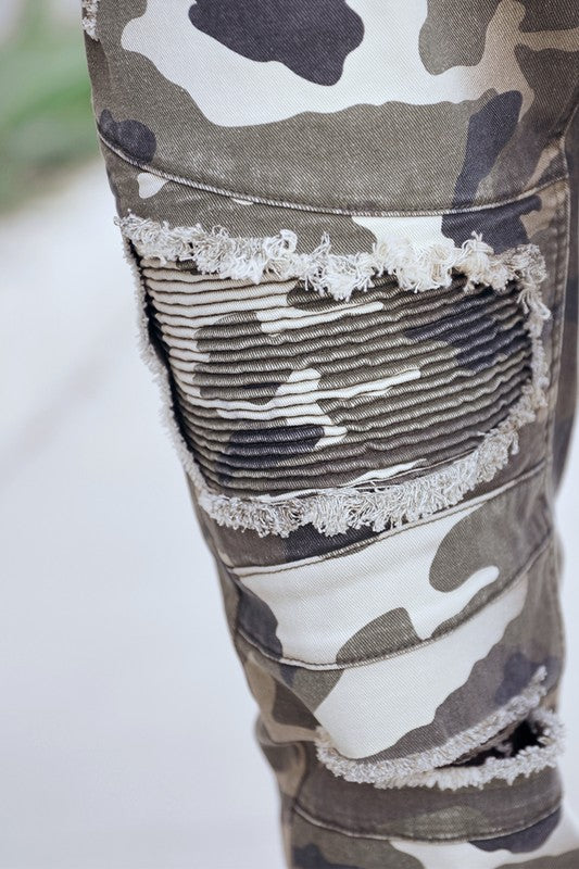 Distressed Camo Biker Denim Jeans