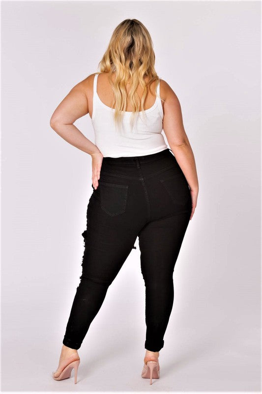Plus Jeans Rolled Hem Distressed Pleated Mom Jeans
