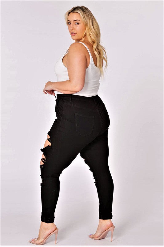 Plus Jeans Rolled Hem Distressed Pleated Mom Jeans