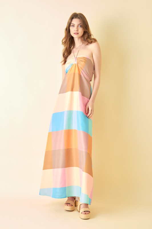 Trendy Chic Colorblock Squared Maxi Dress