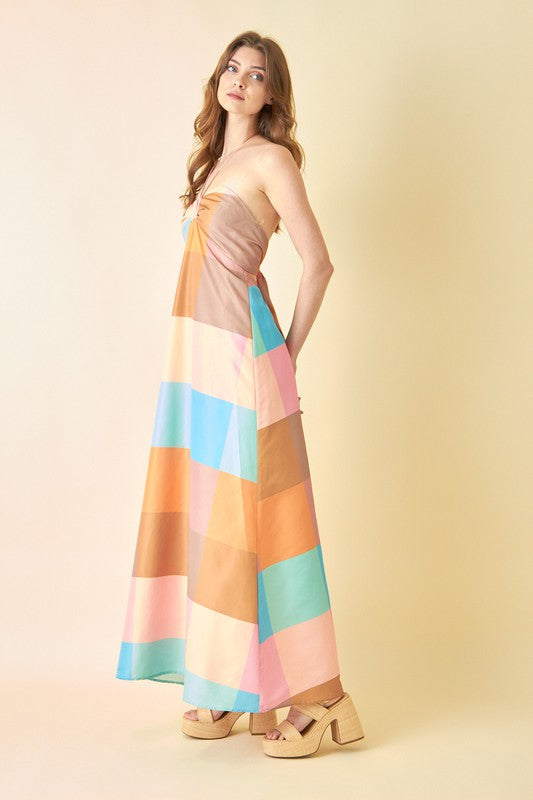 Trendy Chic Colorblock Squared Maxi Dress