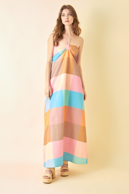 Trendy Chic Colorblock Squared Maxi Dress
