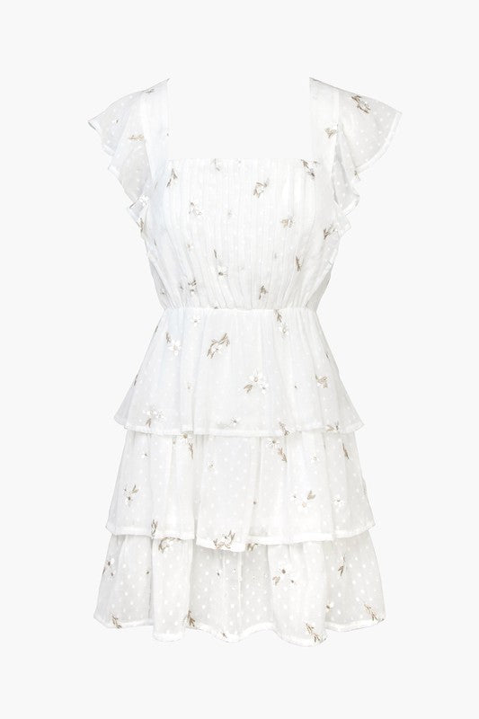 Darlene Swiss Dot Embroidered Tiered Dress