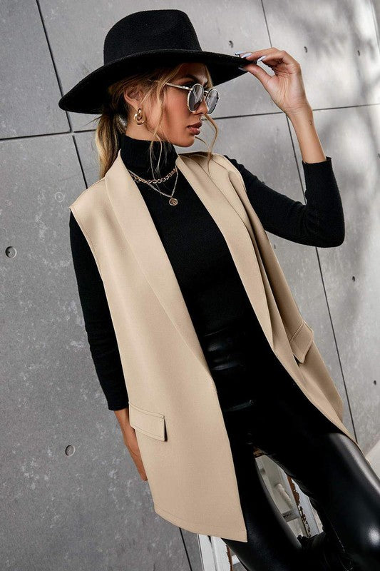 Solid Shawl Neck Vest Blazer