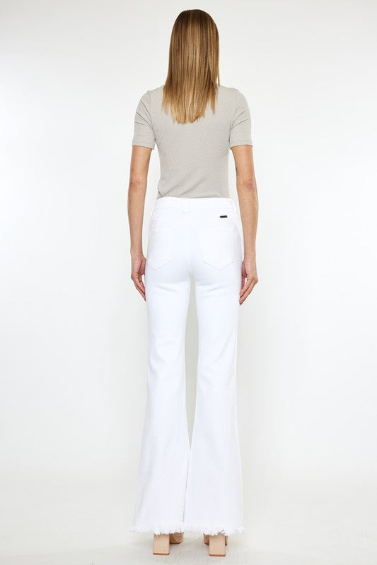 High Rise White Flare Jeans-Kc7410Wt