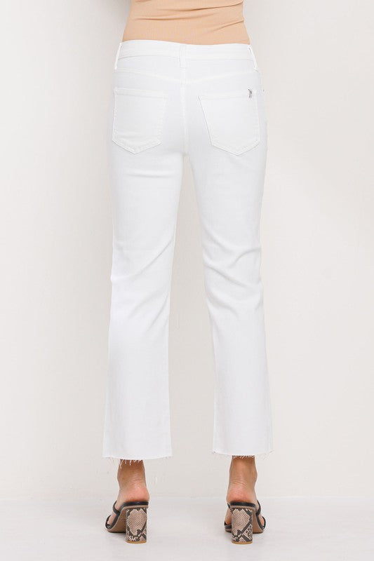 High Rise Crop Solid Slim Straight Leg Jean