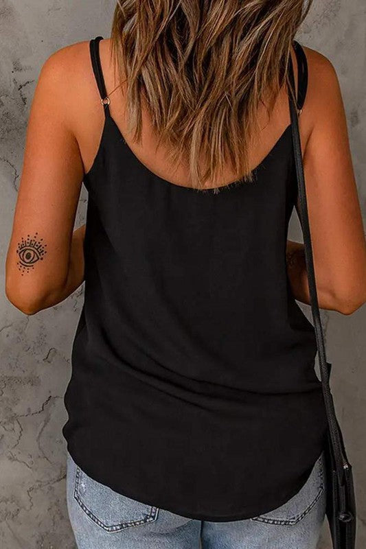 V Neck Sheer Mesh Patch Cami Top