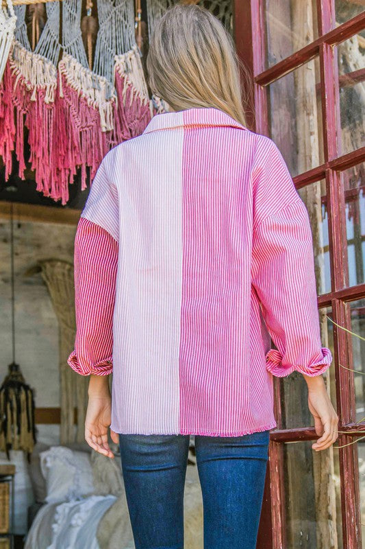 Vertical Stripe Color Block Shirts Jacket