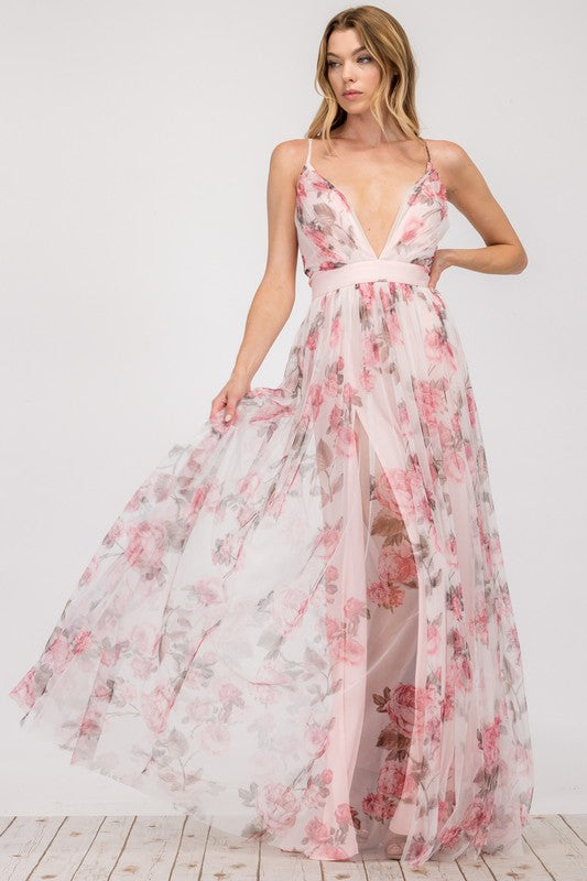 Mesh Floral Maxi Dress