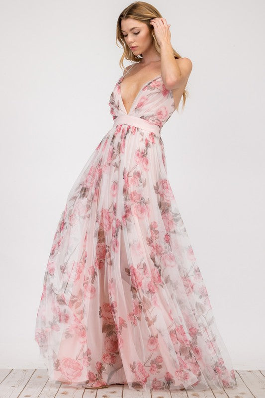 Mesh Floral Maxi Dress