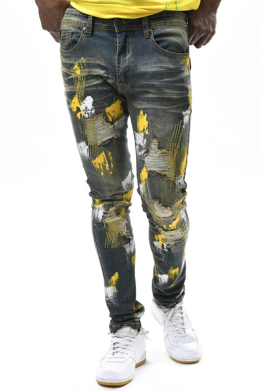 Yellow hot sale biker jeans