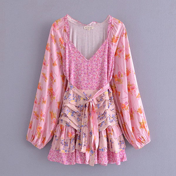 Pink Blossom Patchwork Mini Dress