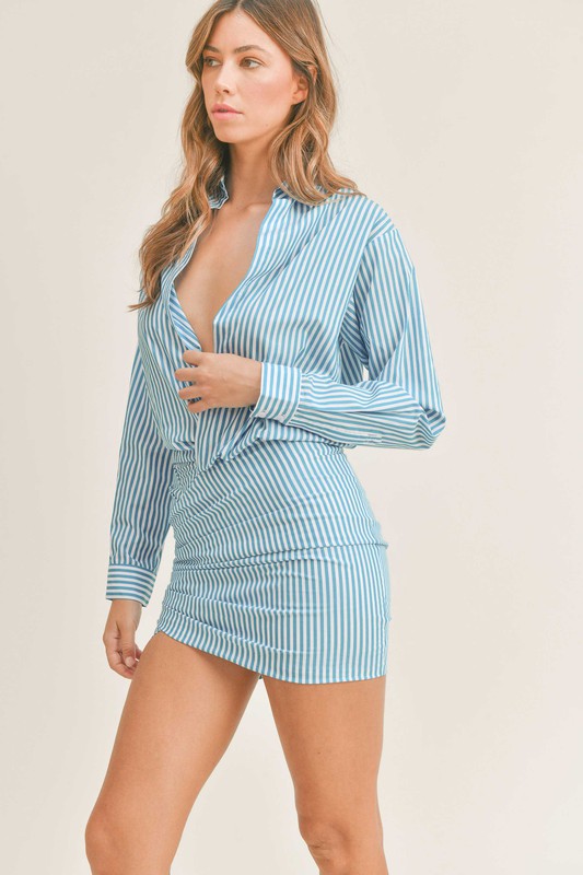 Long Sleeve Shirt Side Shirring Dress
