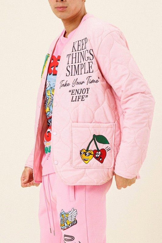 Letter Patch Quilted Liner Jacket