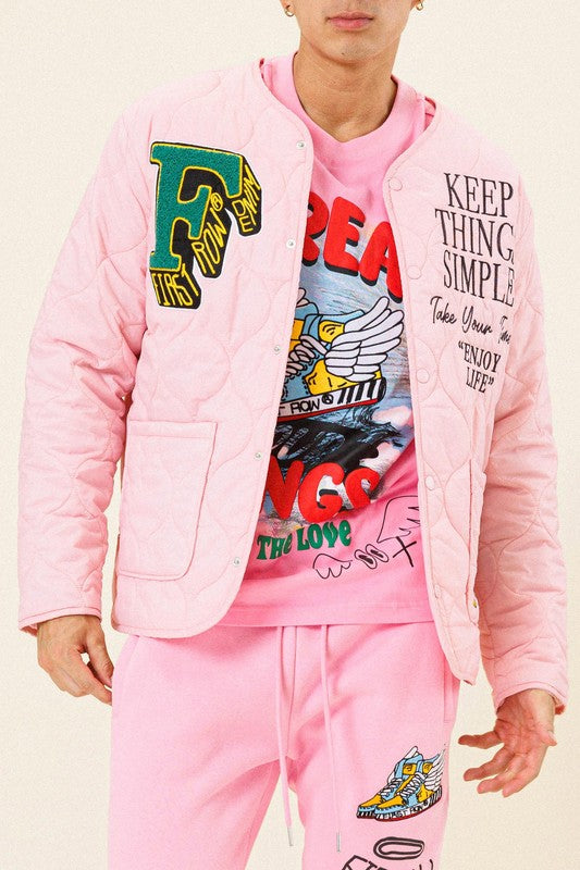 Letter Patch Quilted Liner Jacket