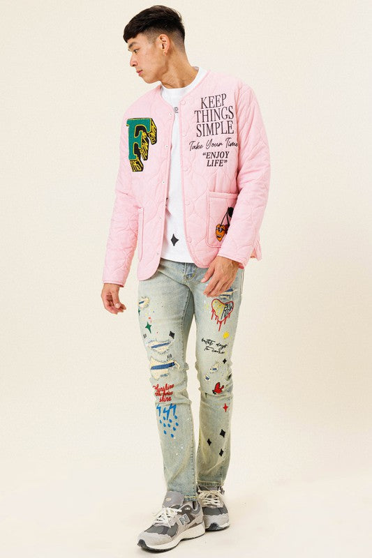 Letter Patch Quilted Liner Jacket
