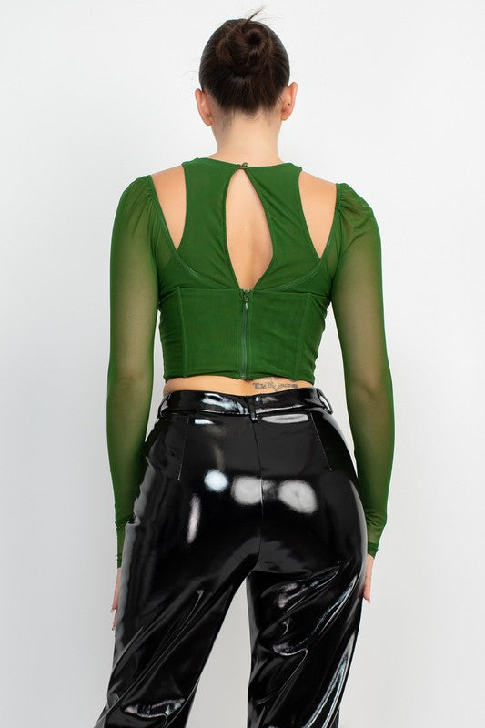 Mesh Cutour Long Sleeve Corset Top