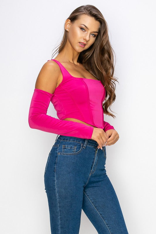 Corset Style Off Shoulder Long Sleeve Top