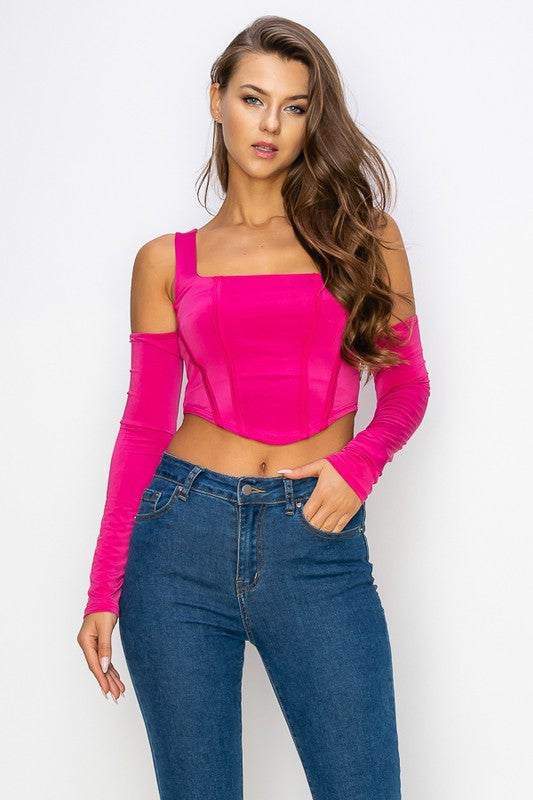 Corset Style Off Shoulder Long Sleeve Top