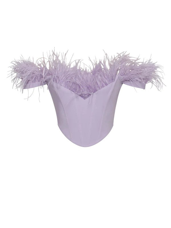 Oralia Lavender Feather Trim Corset Top