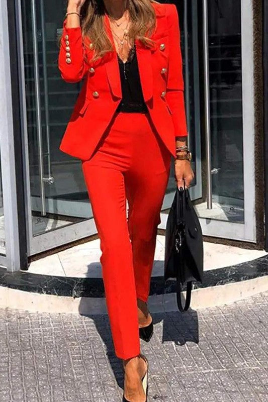 Shawl Collar Double Breasted Blazer Pants Set
