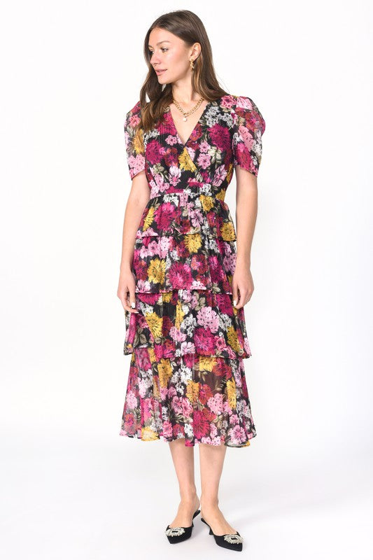 Eliza Tiered Puff Sleeve Midi Dress
