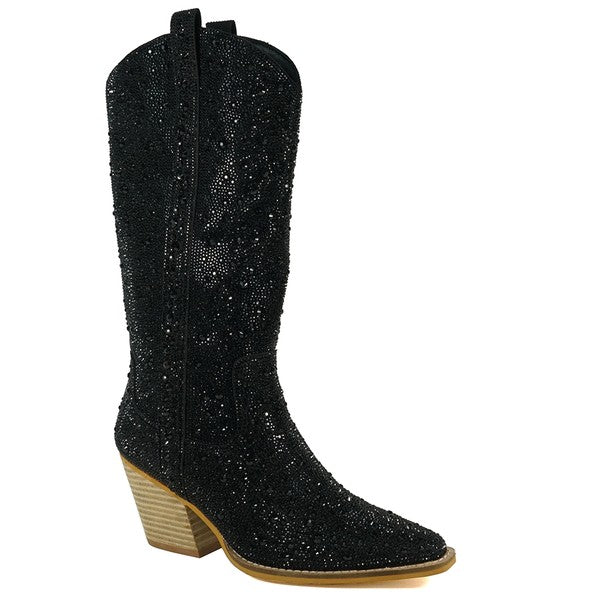 Airder Girl Leather Block Sparkling Western Boots