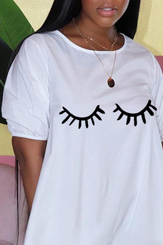 Eyelash Print Short Sleeve Tshirt Dress