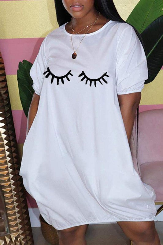 Eyelash Print Short Sleeve Tshirt Dress