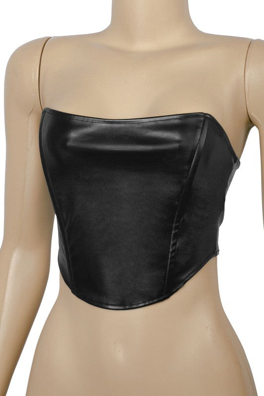 Sleeveless Faux Leather Corset Crop Top