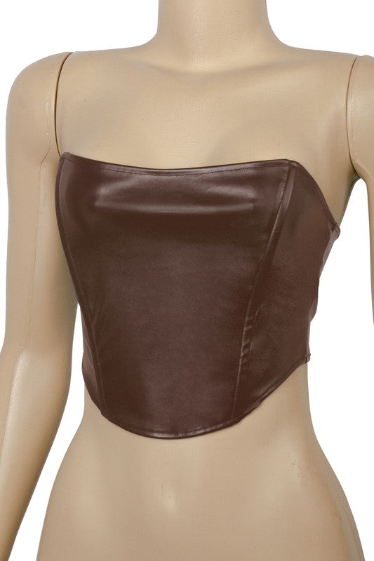 Sleeveless Faux Leather Corset Crop Top
