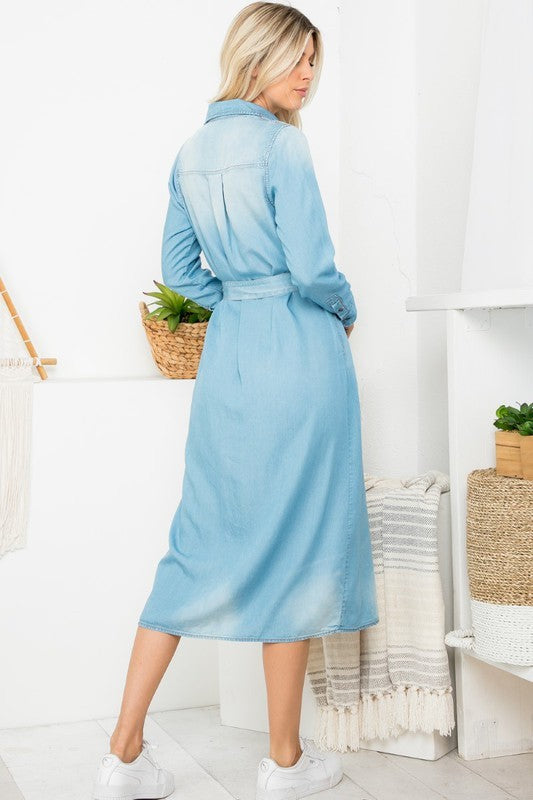 Ps-15151000 Plus Size Denim Midi Shirt Dress