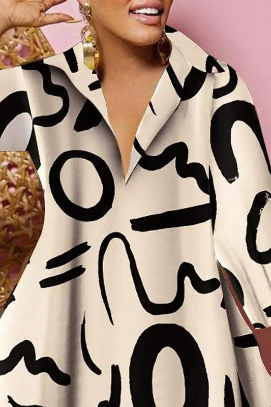 Dressplus Size Abstract Print Flowy Shirt Dress
