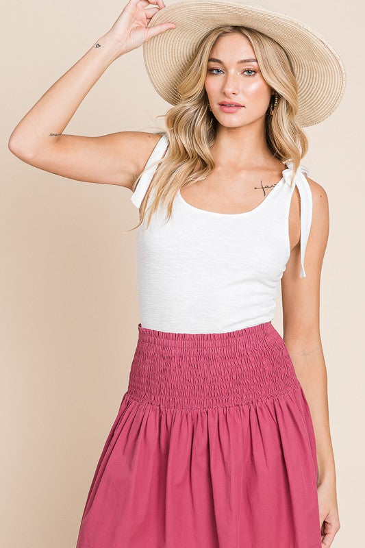 Textured Knit Shoulder Tie Bodycon Bodysuit