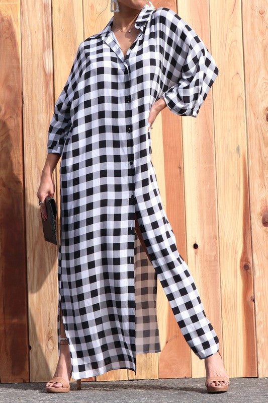 Plaid Woven Long Shirt Dress