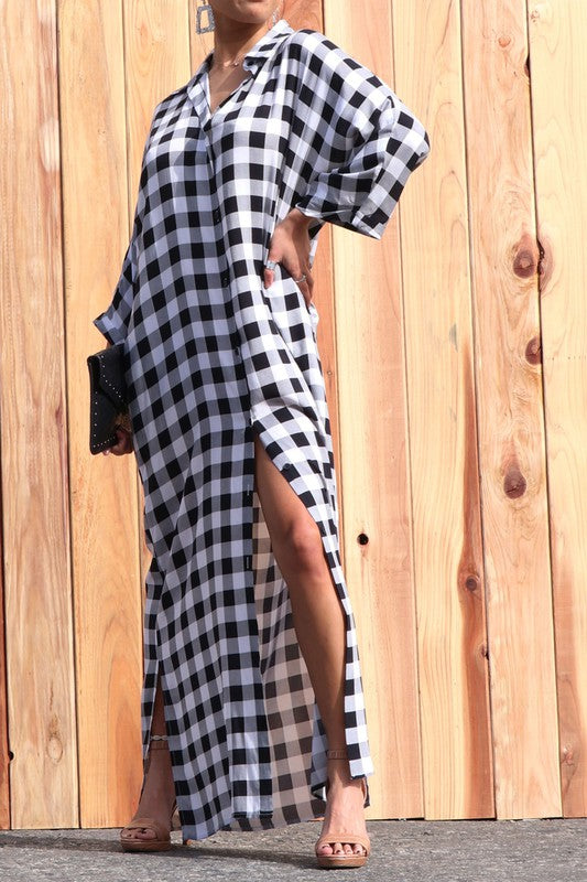 Plaid Woven Long Shirt Dress