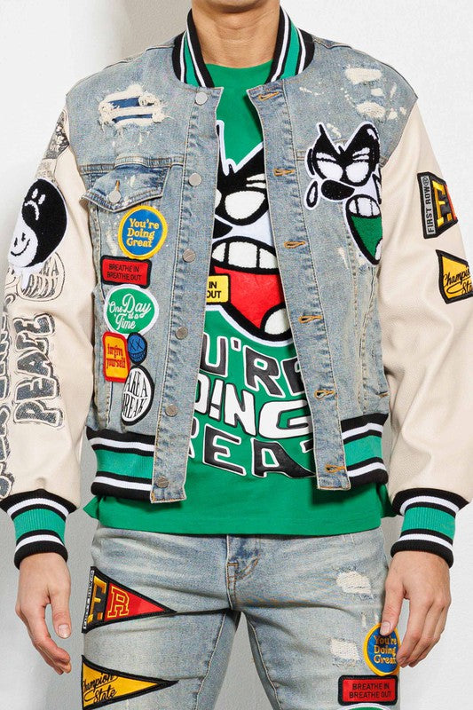 Spring Break Chenile Patch Denim Jacket