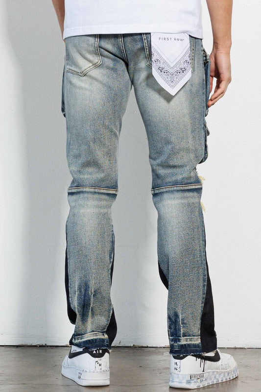 Multi Cargo W/Bottom Guset Slim Straight Denim