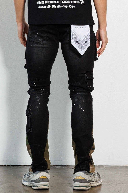 Multi Cargo W/Bottom Guset Slim Straight Denim