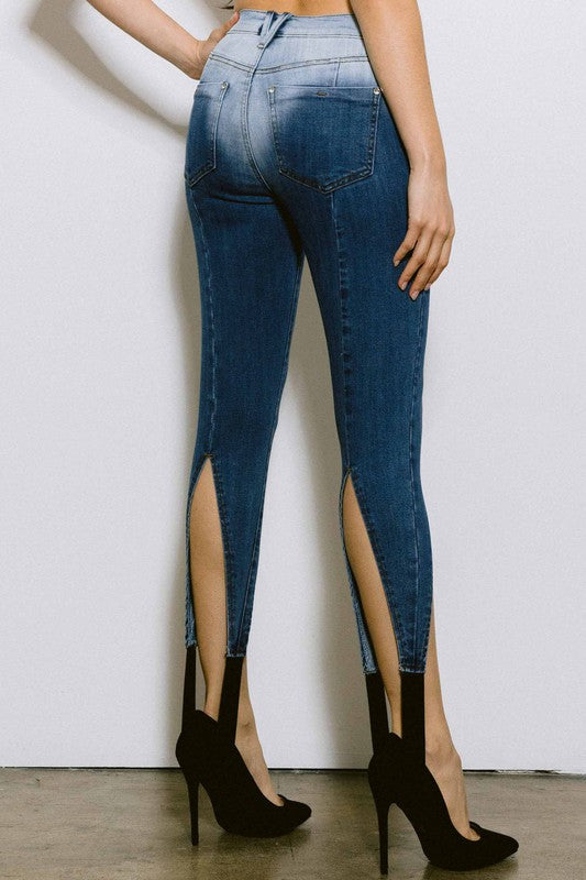V Shape Discharged Low Rise Skinny Jeans