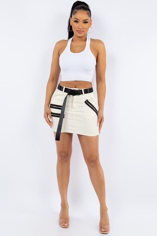 High Waist Front Zipper Detail Skirt.