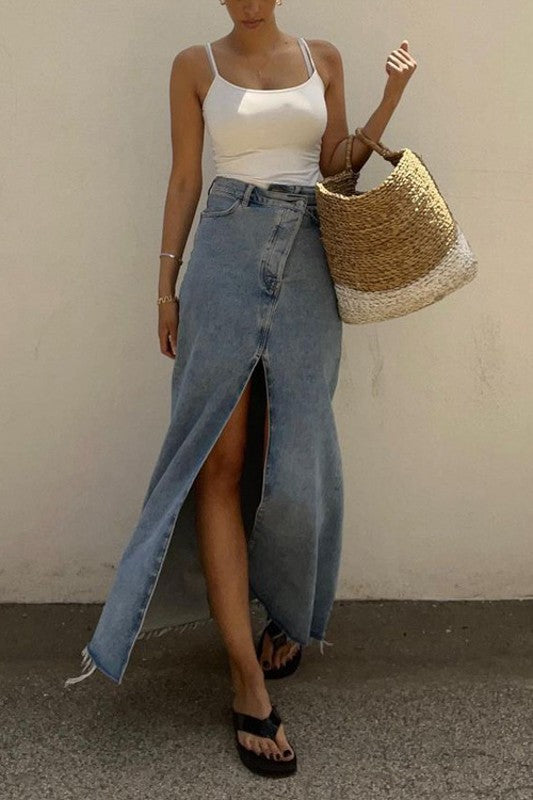 Long Maxi High Waisted Denim Skirt With Slit – Jeans.com