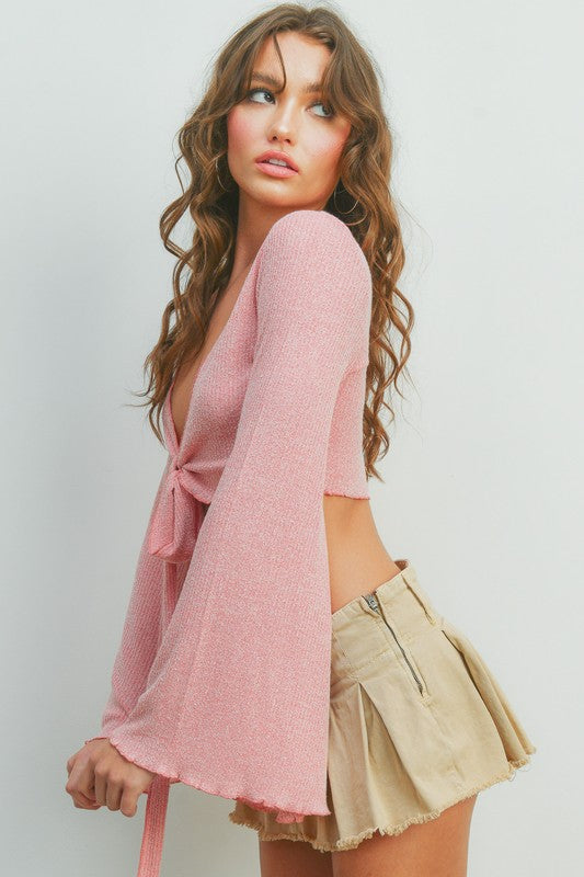 Bell Sleeve Cropped Front Tie Crop Cardigan