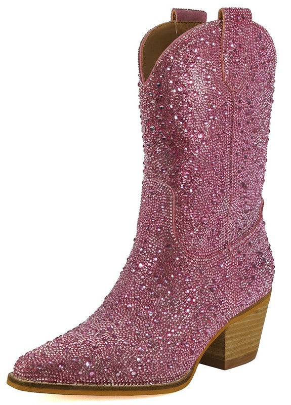 Womens Pink Rhinestone Cowboy Western Boots
