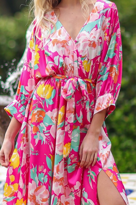 Dolman Sleeve Belted Elastic Waisted Maxi Dress