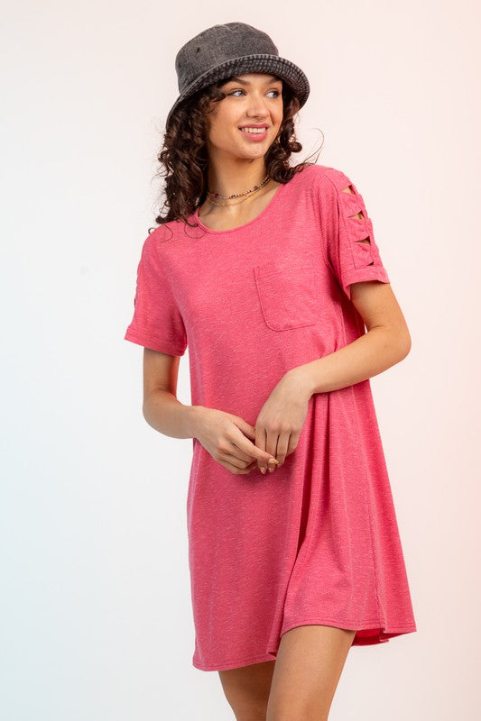 Ruched Cutout Sleeve Pocket Tee Mini Dress