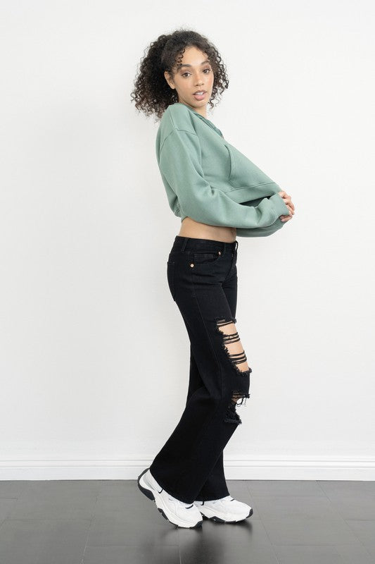 Low Rise Distressed Wide Leg Jeans