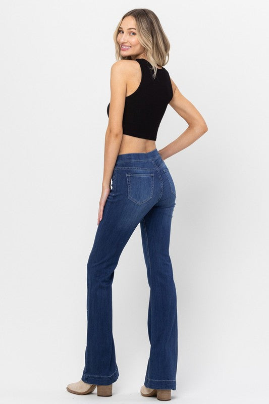 Curvy Dark Denim Pull On Flare