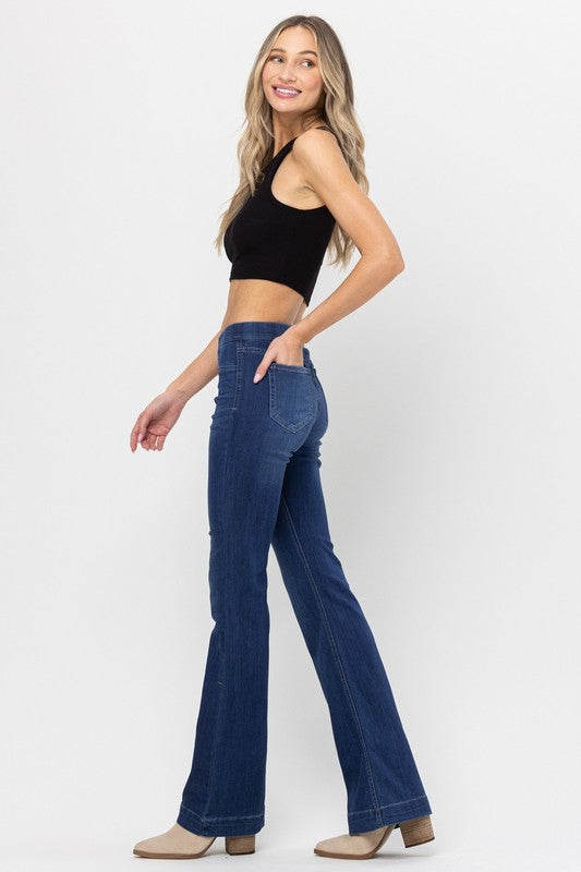 Curvy Dark Denim Pull On Flare