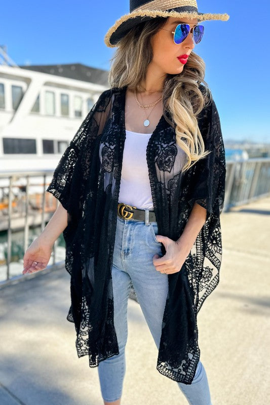 Floral Lace Sheer Dressy Kimono Cardigan Cover Up